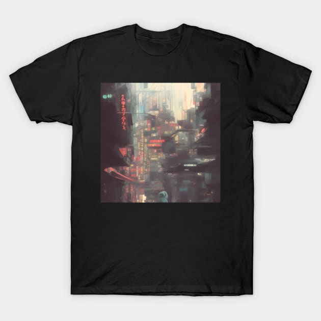 Urban Atmosphere Artistry - Moody Anime Noir Cinematic Japanese Cityscape T-Shirt by star trek fanart and more